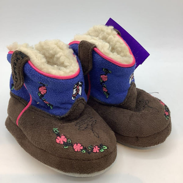 Size 3-6m: Kickback Brown/Blue Cowboy Soft Sole Booties