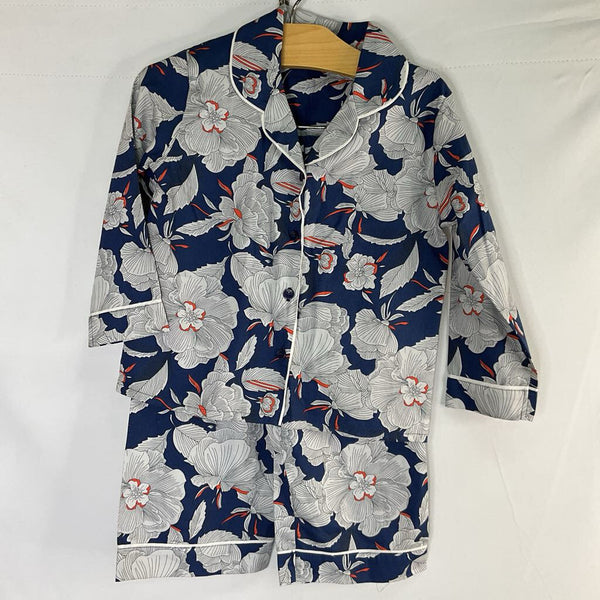 Size 2-3: Mini Blue/Gray/Orange Floral 2pc Button-Up PJs
