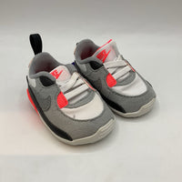 Size 2: Nike Gray/White/Neon Orange Crib Sneakers