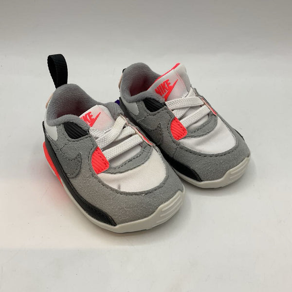 Size 2: Nike Gray/White/Neon Orange Crib Sneakers
