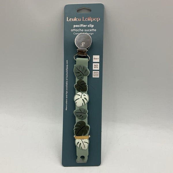 Loulou Lollipop Blue Leaves Pacifier Clip NEW