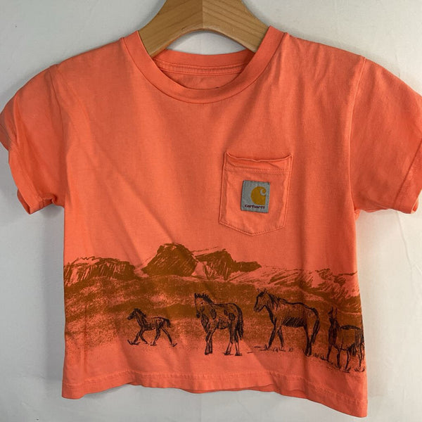 Size 7: Carhartt Orange Horses Pocket T-Shirt