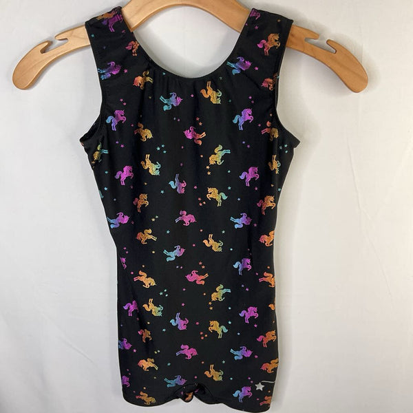 Size10: Destira Black/Rainbow Unicorns Gymnastics Leotard