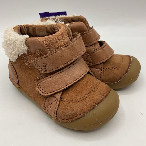 Size 5.5: Stride Rite Brown/White Faux Fur Trim Velcro Sneakers