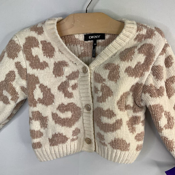 Size 18m: DKNY Cream/Tan Leopard Print Fuzzy Button-Up Cardigan