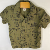 Size 2 (85): Hanna Andersson Green/Black Camp Snoopy Short Sleeve Button-Up Shirt
