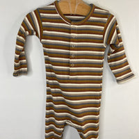 Size 3-6m: Quincy Mae Brown/Multi Striped Ribbed Romper