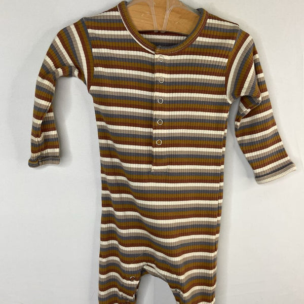 Size 3-6m: Quincy Mae Brown/Multi Striped Ribbed Romper
