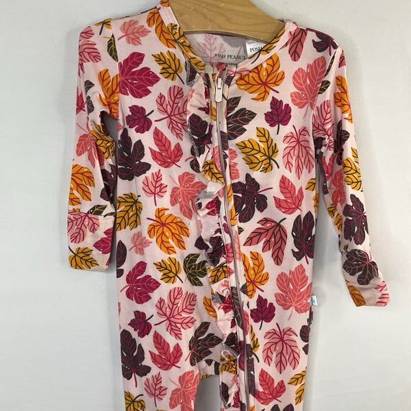 Size 6-9m: Posh Peanut PInk/Colorful Foliage Bamboo 1pc ZIp PJs