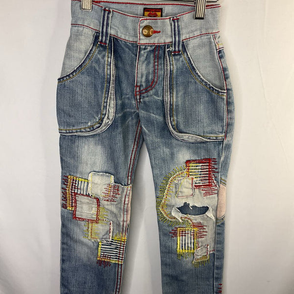 Size 5: Back Alley Light Wash/Colorful Patchwork Adjustable Jeans