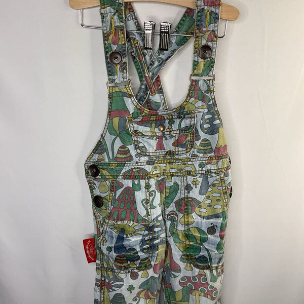 Size 4-5: BooFooWoo Blue/Colorful Mushrooms Denim Overalls