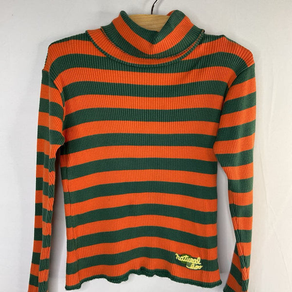 Size 5: Natural, Boo Orange/Green Striped Ribbed Turtleneck