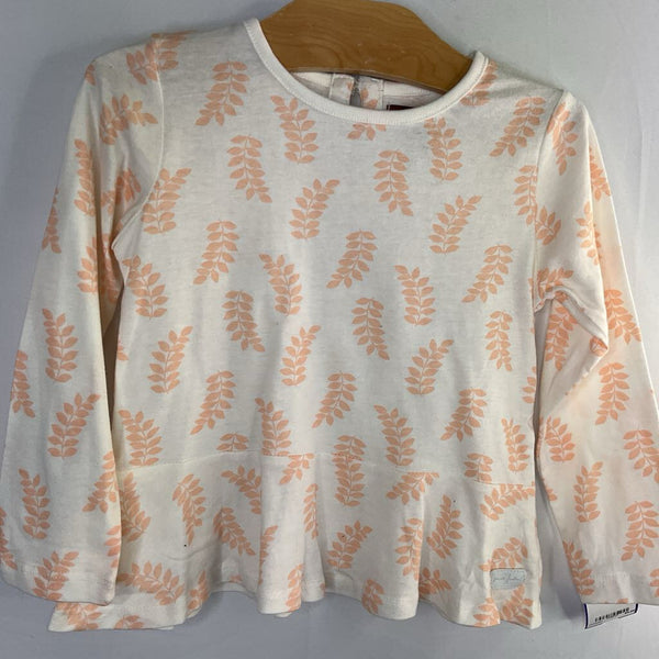 Size 3: 7 For All Mankind White/Pink Leaves Peplum Top