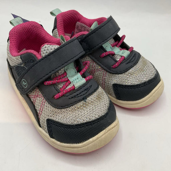 Size 4: Stride Rite Silver/Navy/Purple Velcro Sneakers