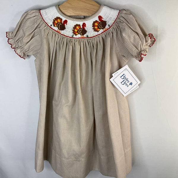 Size 2: Bailey's Beige/Multi Gingham/Turkeys Dress NEW w/ Tags