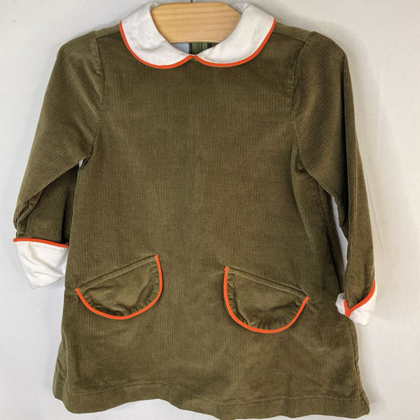 Size 2: Bella Bliss Green/White/Orange Corduroy Collared Long Sleeve Dress