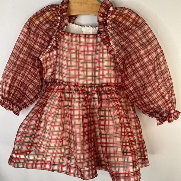 Size 3: Crewcuts Red/Black/White Plaid Sheer Blouse