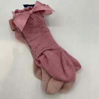 2pr Pink Bow/Eyelet Socks