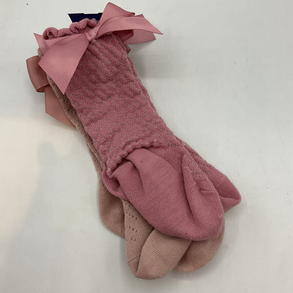 2pr Pink Bow/Eyelet Socks