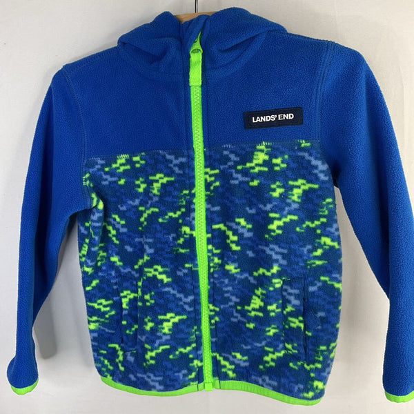 Size 2: Lands' End Blue/Green Print Fleece Zip Hoodie