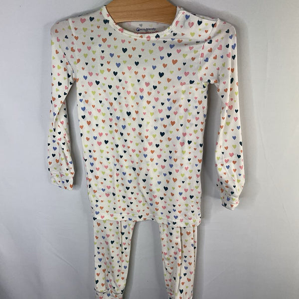 Size 2: MagneticMe White/Colorful Hearts Bamboo 2pc PJs