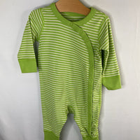 Size 6-12m (70): Hanna Andersson Green/White Striped Snap Romper