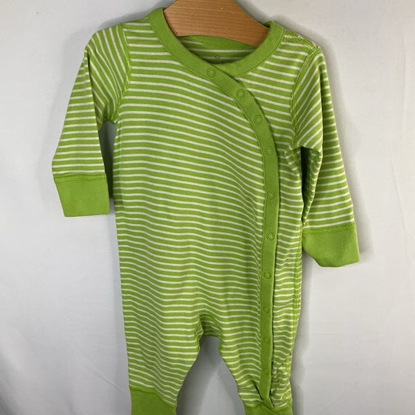 Size 6-12m (70): Hanna Andersson Green/White Striped Snap Romper