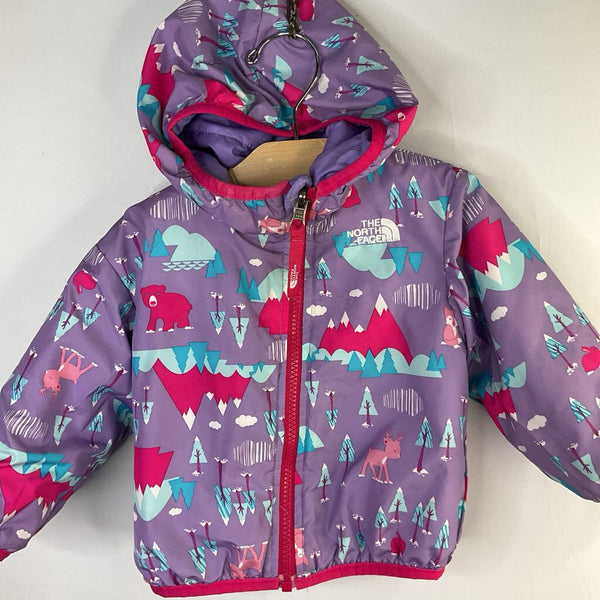 Size 6-12m: The North Face Purple/Multi Woodland Poly Reversible Coat