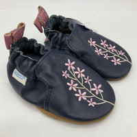 Size 0-6m: Robeez Navy/Pink Floral Leather Soft Sole Booties