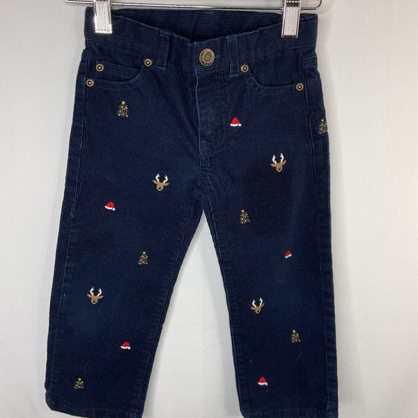 Size 2: Janie and Jack Navy/Colorful Holiday Embroidered Corduroy Pants REDUCED