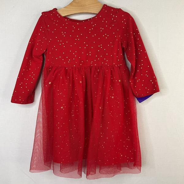 Size 18-24m (80): Hanna Andersson Red/Gold Dots/Stars Tulle Long Sleeve Dress