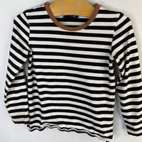 Size 2-4: Hebe Black/White/Brown Trim Striped Long Sleeve Shirt