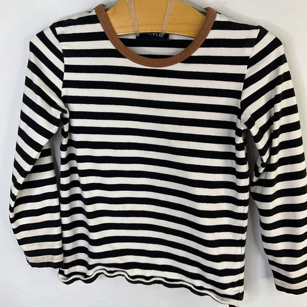 Size 2-4: Hebe Black/White/Brown Trim Striped Long Sleeve Shirt