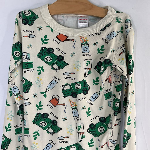 Size 8 (130): Hanna Andersson Cream/Green Recycling Organic Cotton 2pc Pjs