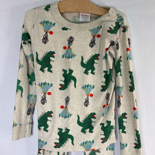 Size 8 (130): Hanna Andersson Cream/Multi Dino/Volcano Organic Cotton 2pc Pjs