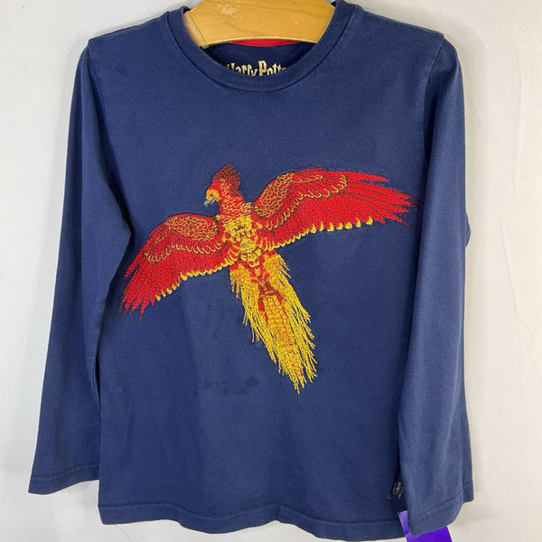Size 6-7 (120): Boden Blue/Multi Harry Potter Fawkes Long Sleeve Shirt REDUCED