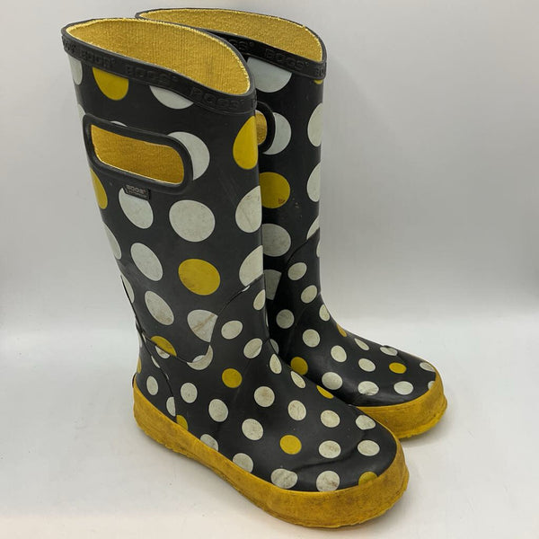 Size 13: Bogs Black/White/Yellow Dots Rain Boots REDUCED