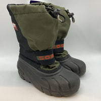 Size 13: Sorel Green/Black Velcro/Toggle Snow Boots