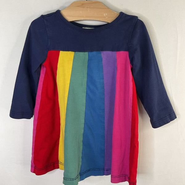 Size 12-18m (75):Hanna Andersson Navy/Rainbow Striped Long Sleeve Dress