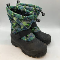 Size 13: Northside Black/Green/Blue Print Velcro/Toggle Snow Boots