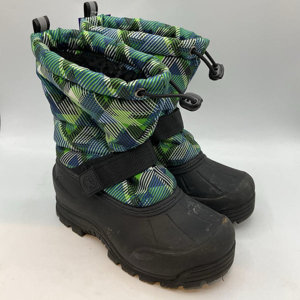 Size 13: Northside Black/Green/Blue Print Velcro/Toggle Snow Boots