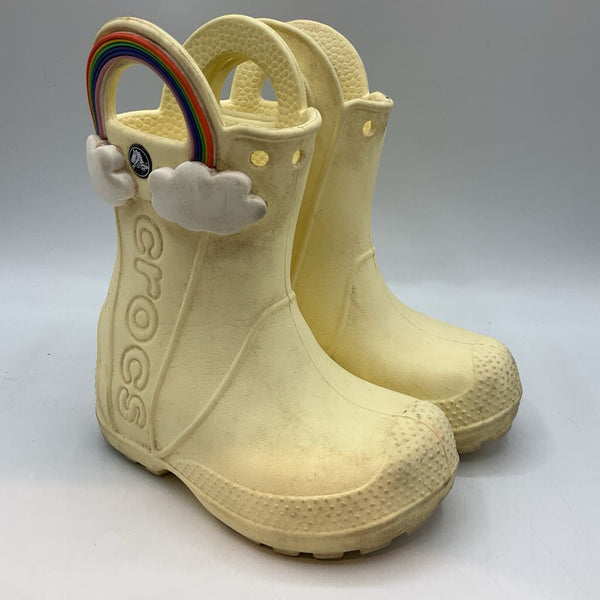 Size 7: Crocs Yellow Rainbow Rain Boots