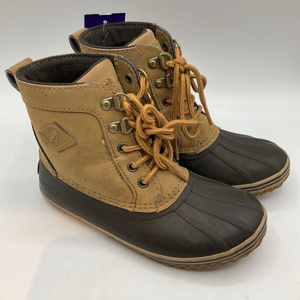 Size 1Y: Sperry Brown Lace-Up Duck Boots