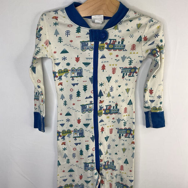 Size 3 (90): Hanna Andersson White Winter Train Zip Up 1pc PJs