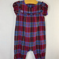 Size 12-18m: Tea Burgundy/Blue Short Sleeve Ruffle Romper