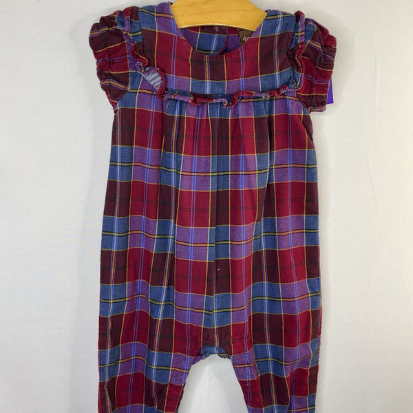 Size 12-18m: Tea Burgundy/Blue Short Sleeve Ruffle Romper