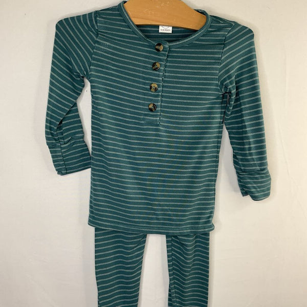 Size 12-24m: LouLou Teal/White Striped 2pc PJs