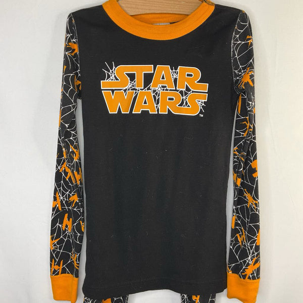 Size 8 (130): Hanna Andersson Star Wars Black/Orange Spiderweb/Spaceship 2pc PJs