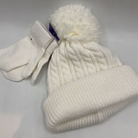 Size 2-4: Laura Ashley White Knit Pom Hat and Gloves