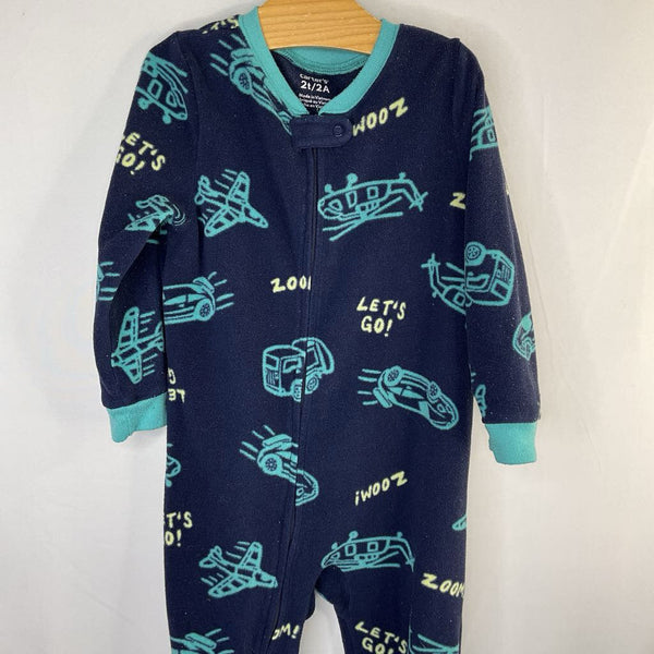 Size 2: Carter's Fuzzy Blue Vehicle1pc Pjs